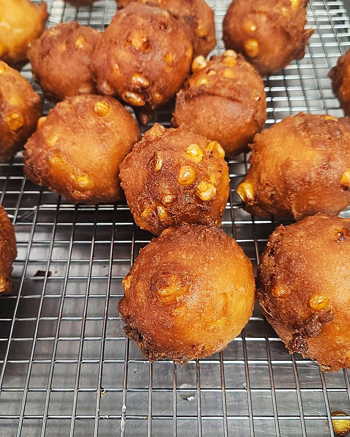Corn nuggets out of the fryer
